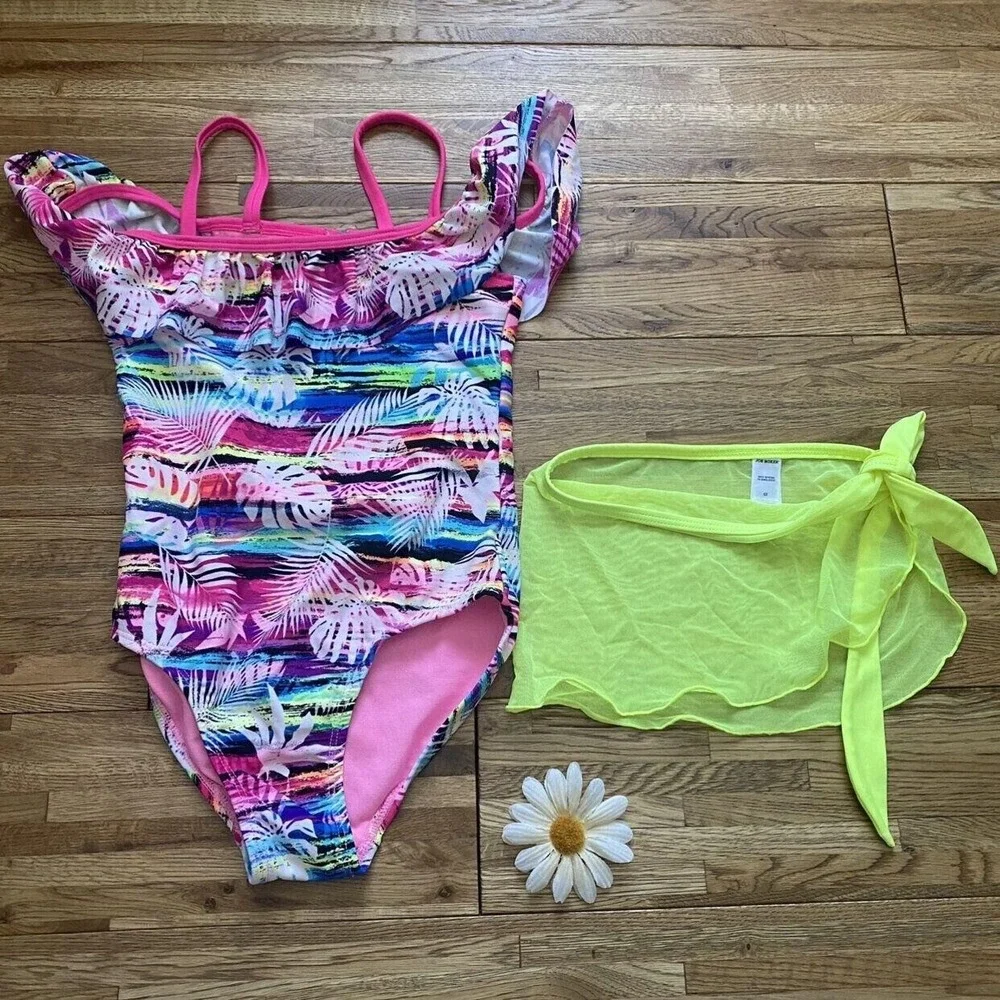 Wonder Nation Multi Color One Piece Swim Suit And Wrap Size‎ 6/6x